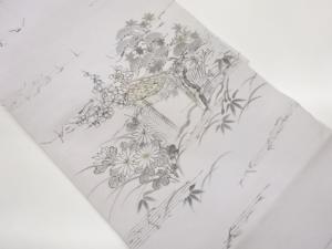 作家物　手描き庭園に松竹梅模様名古屋帯